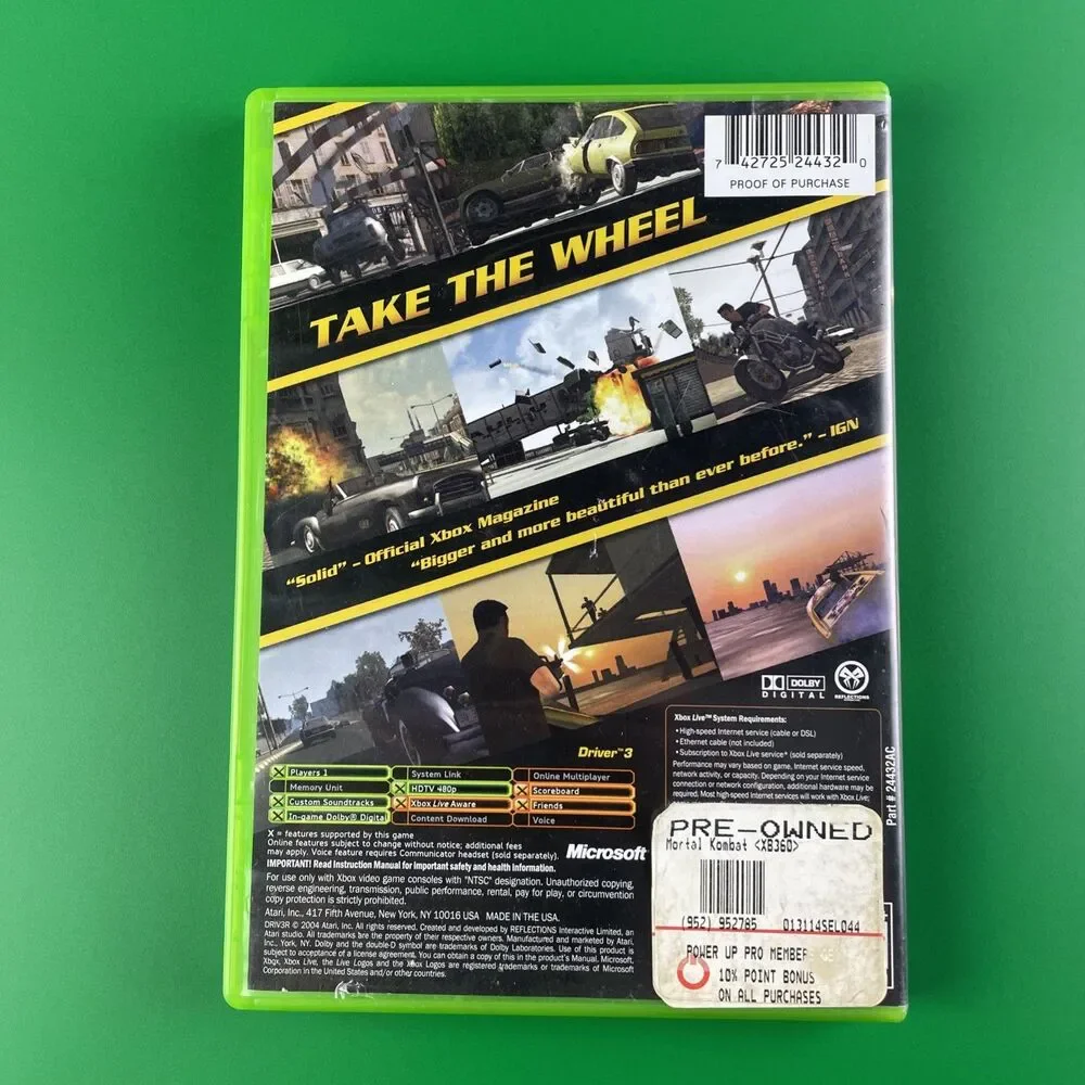 Driv3r (Driver 3) (Microsoft Xbox, 2004) Complete CIB Atari Car Racing Action
